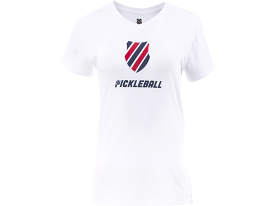 194432-114 | WOMENS PICKLEBALL T-SHIRT | WHITE/BLUE/RED