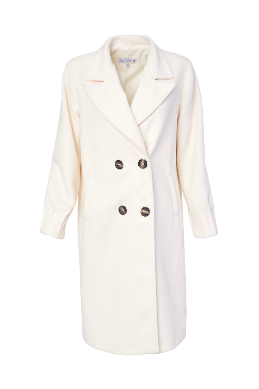 23120- Cream Wool Coat with Pleated Cuff- Kate Cooper