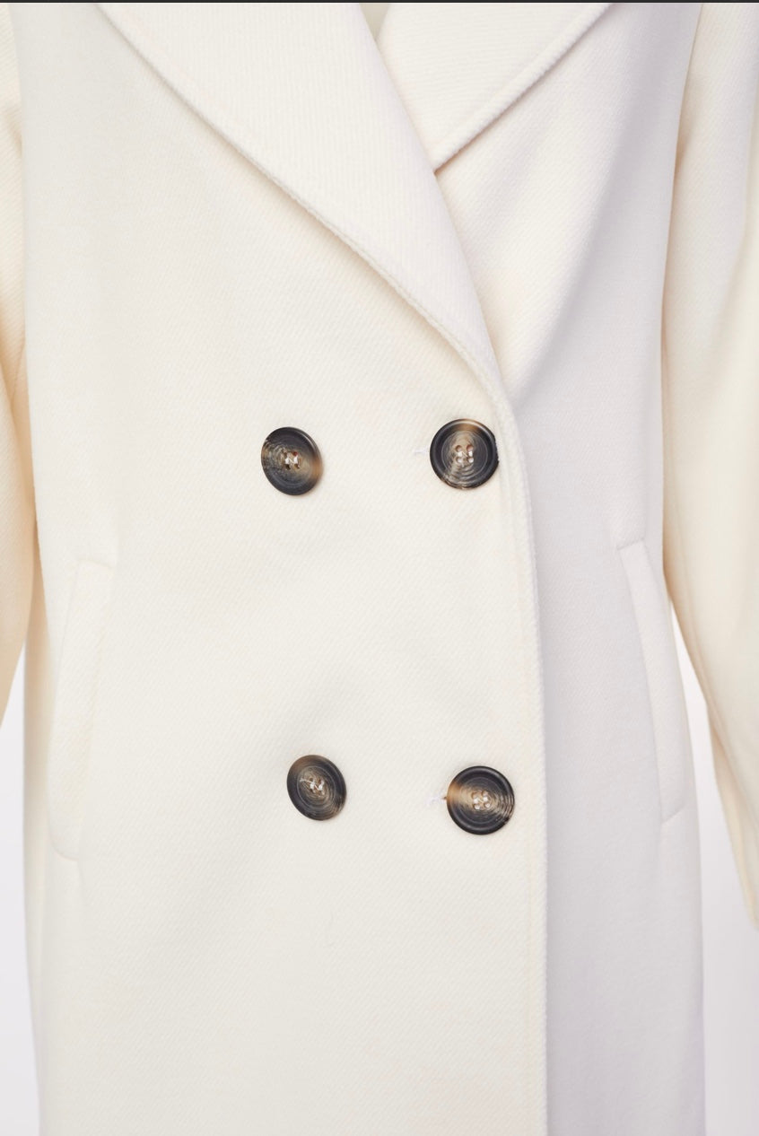 23120- Cream Wool Coat with Pleated Cuff- Kate Cooper