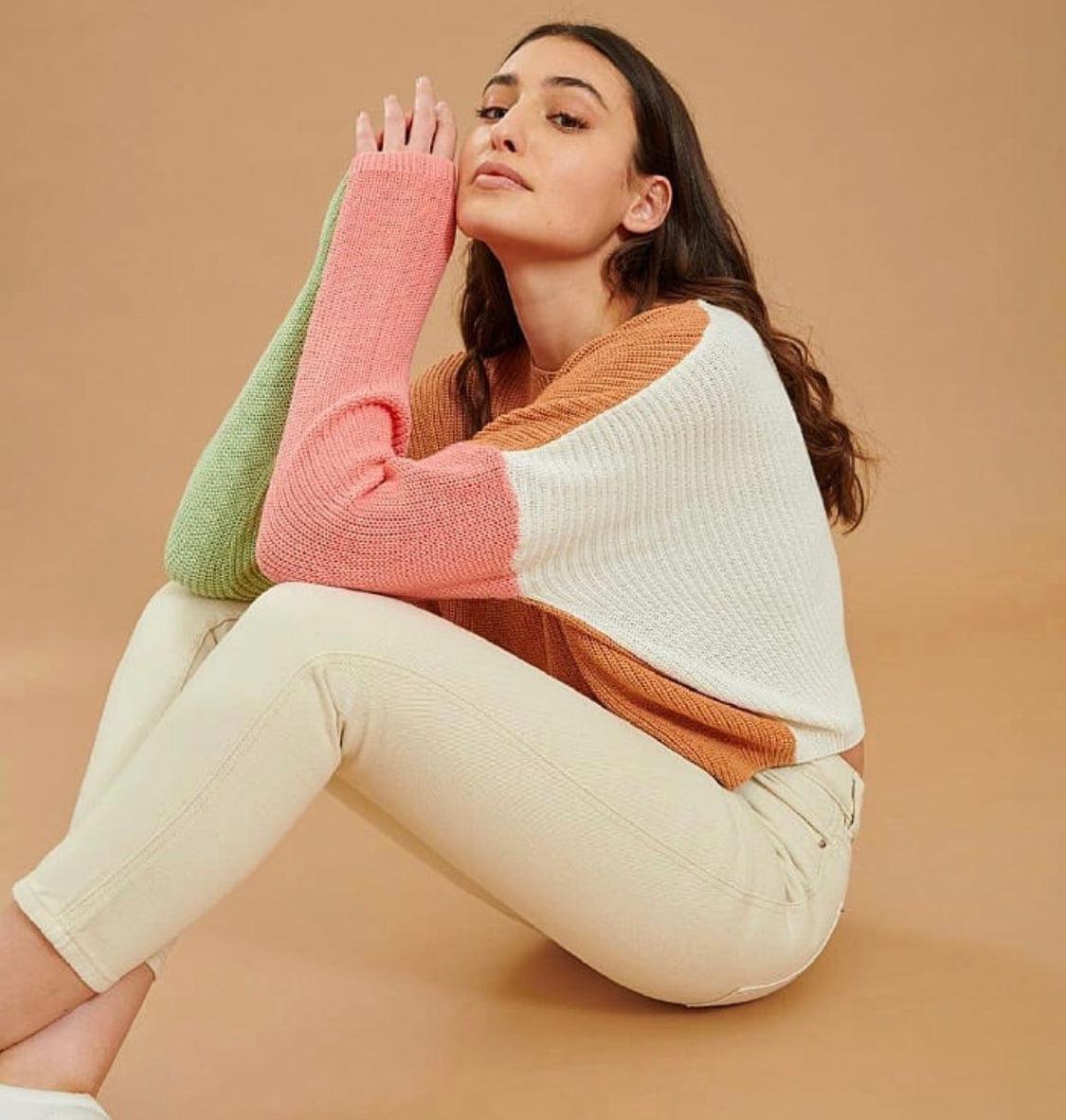 24 Colours Pullover Colorblock Knit Sweater in Multicolor