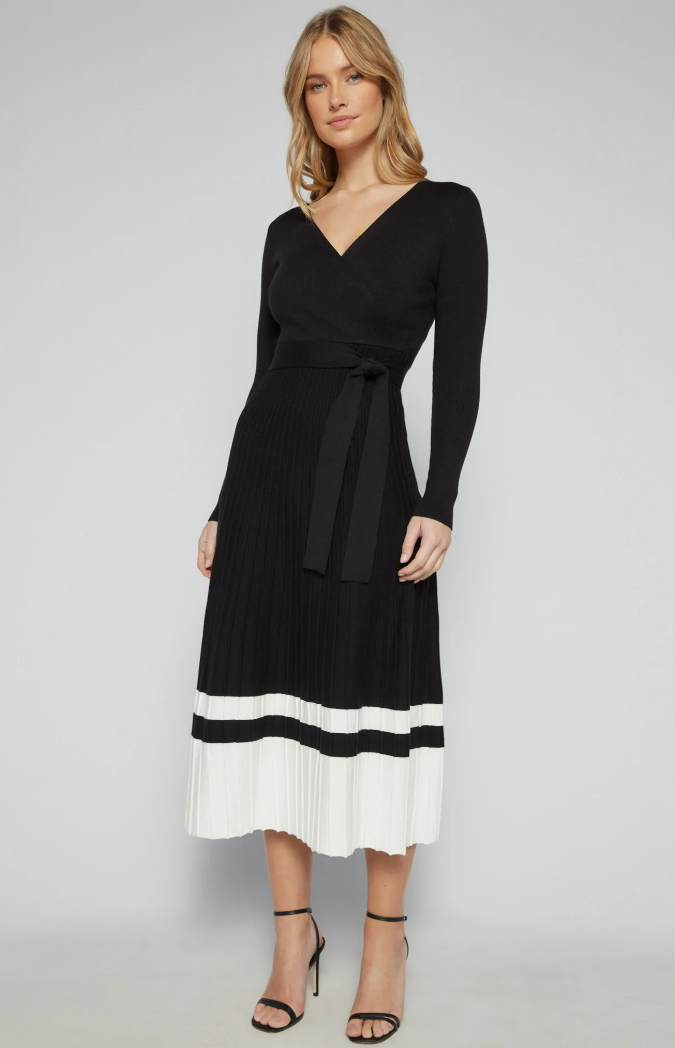 A Line Knit Dress with Striped Border Hem Detail (SKN845)