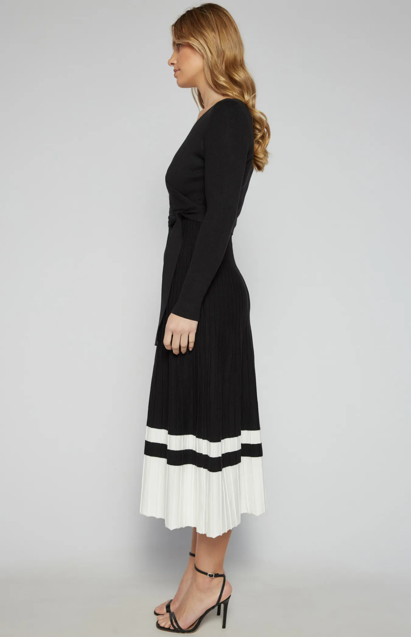 A Line Knit Dress with Striped Border Hem Detail (SKN845)