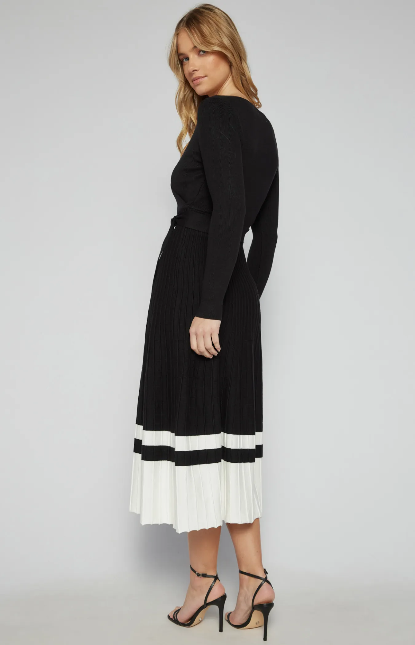 A Line Knit Dress with Striped Border Hem Detail (SKN845)