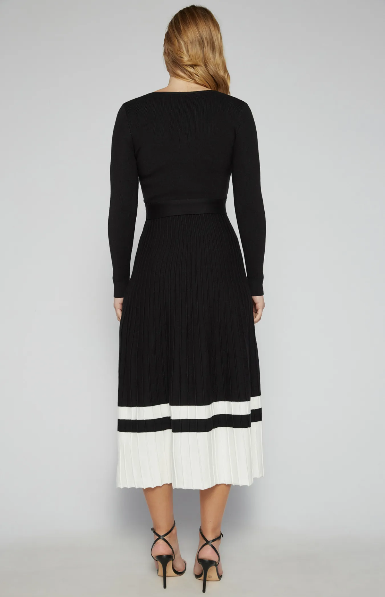 A Line Knit Dress with Striped Border Hem Detail (SKN845)