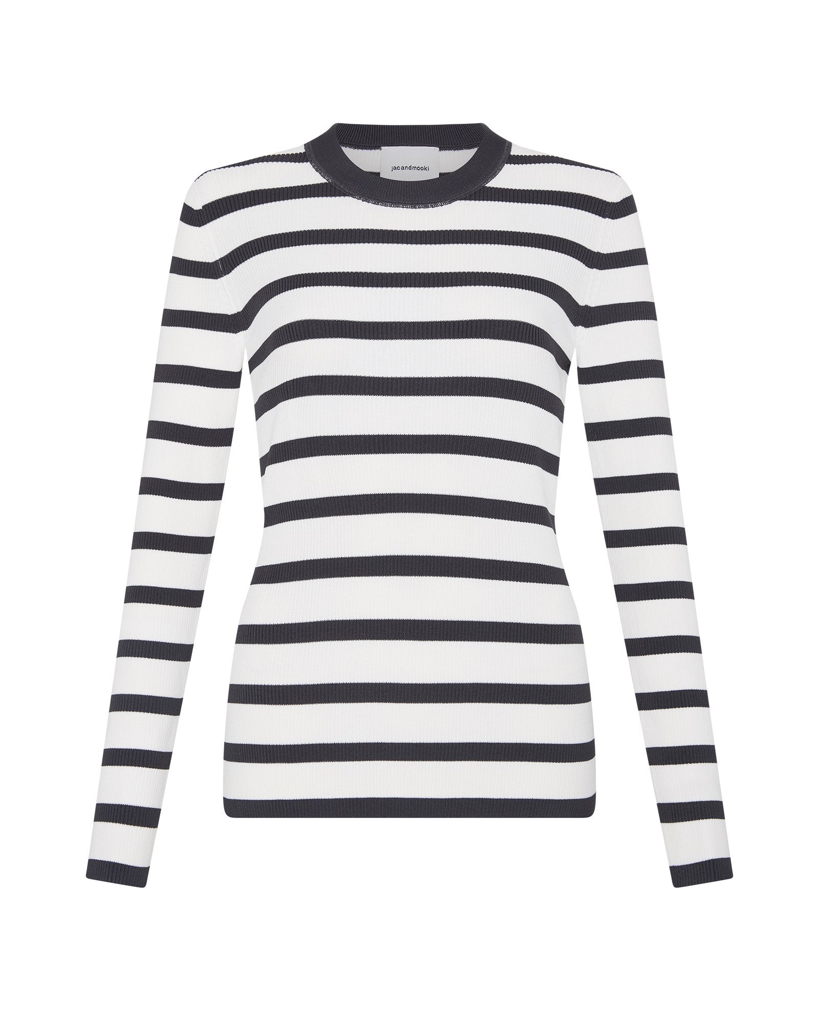 AGNES LONG SLEEVE KNIT TOP - CHARCOAL STRIPE