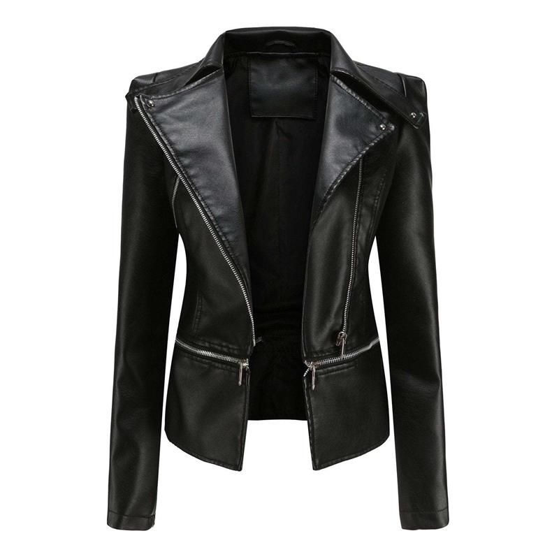 Ashore Shop Gothic Soft Leather Women Autumn Jacket Black Moto Jacket Zippers Long Sleeve Female PU Faux Bblack Leather Jacket P