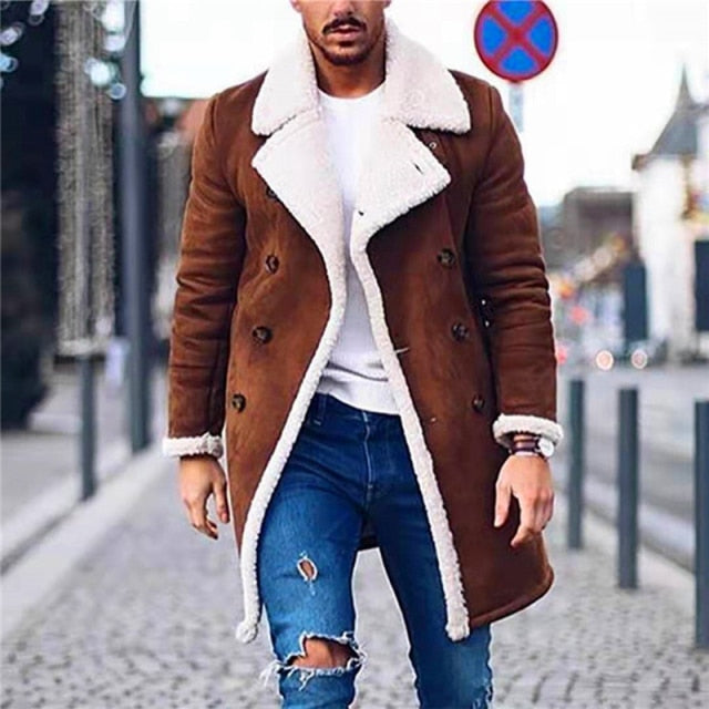 AshoreShop Men's Long Button Buck Style Autumn Winter Coat