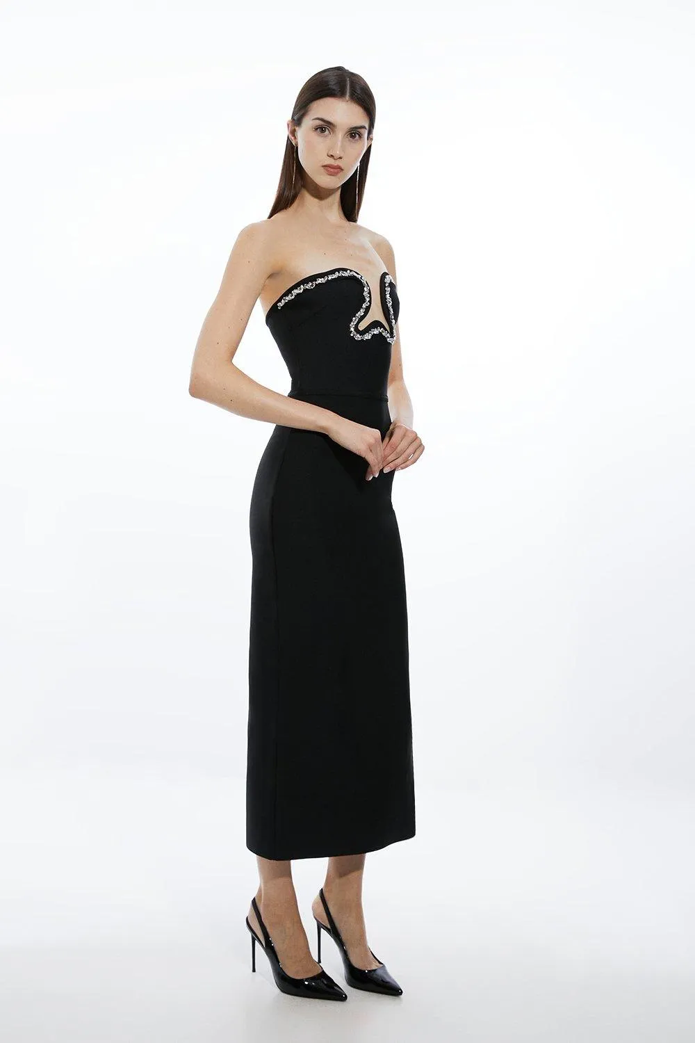 Bandage Figure Form Embellished Corset Detail Midi Dress | Karen Millen