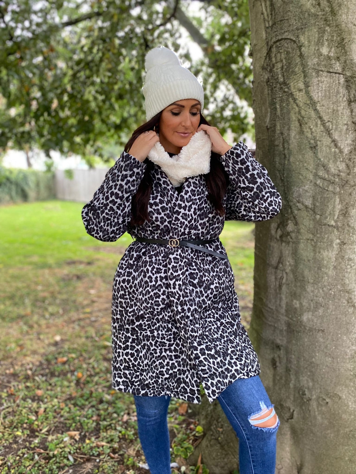 Belted Quilted Leopard Coat Mia