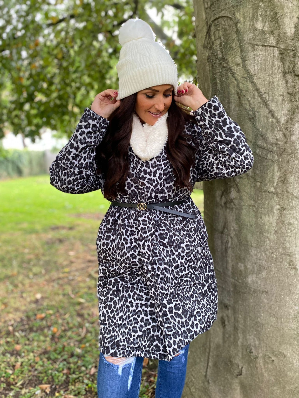 Belted Quilted Leopard Coat Mia