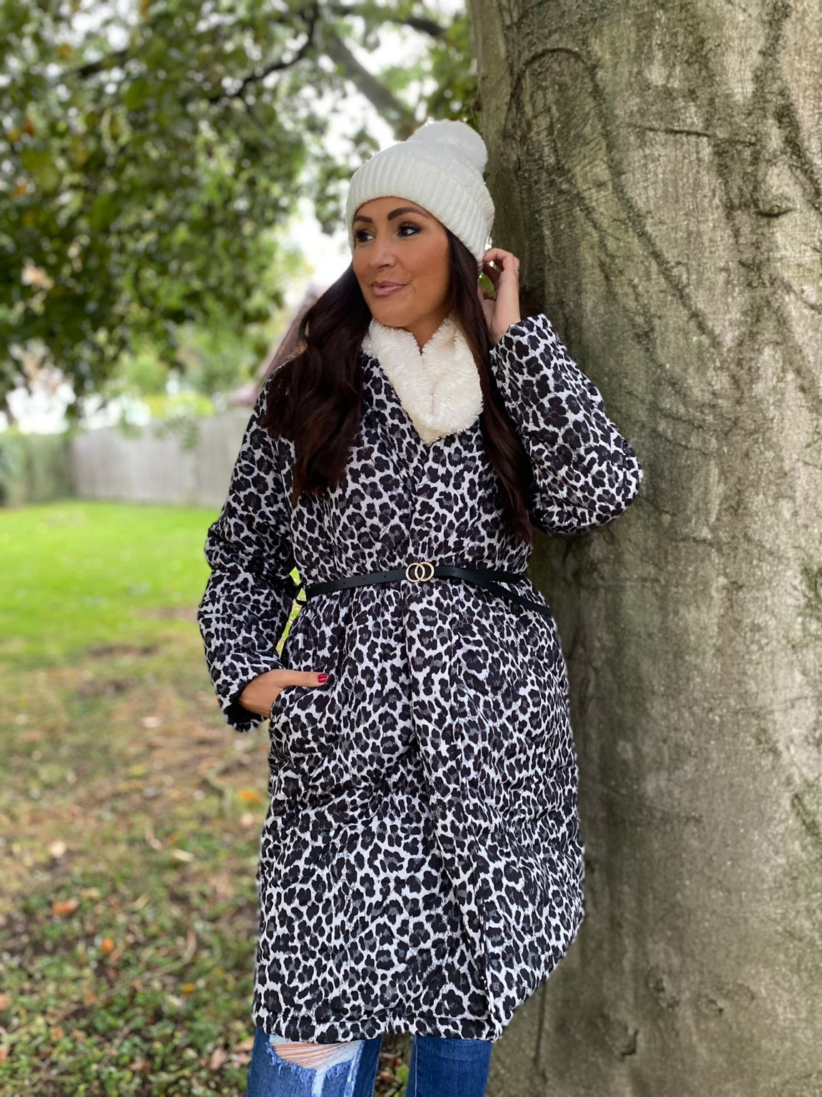 Belted Quilted Leopard Coat Mia