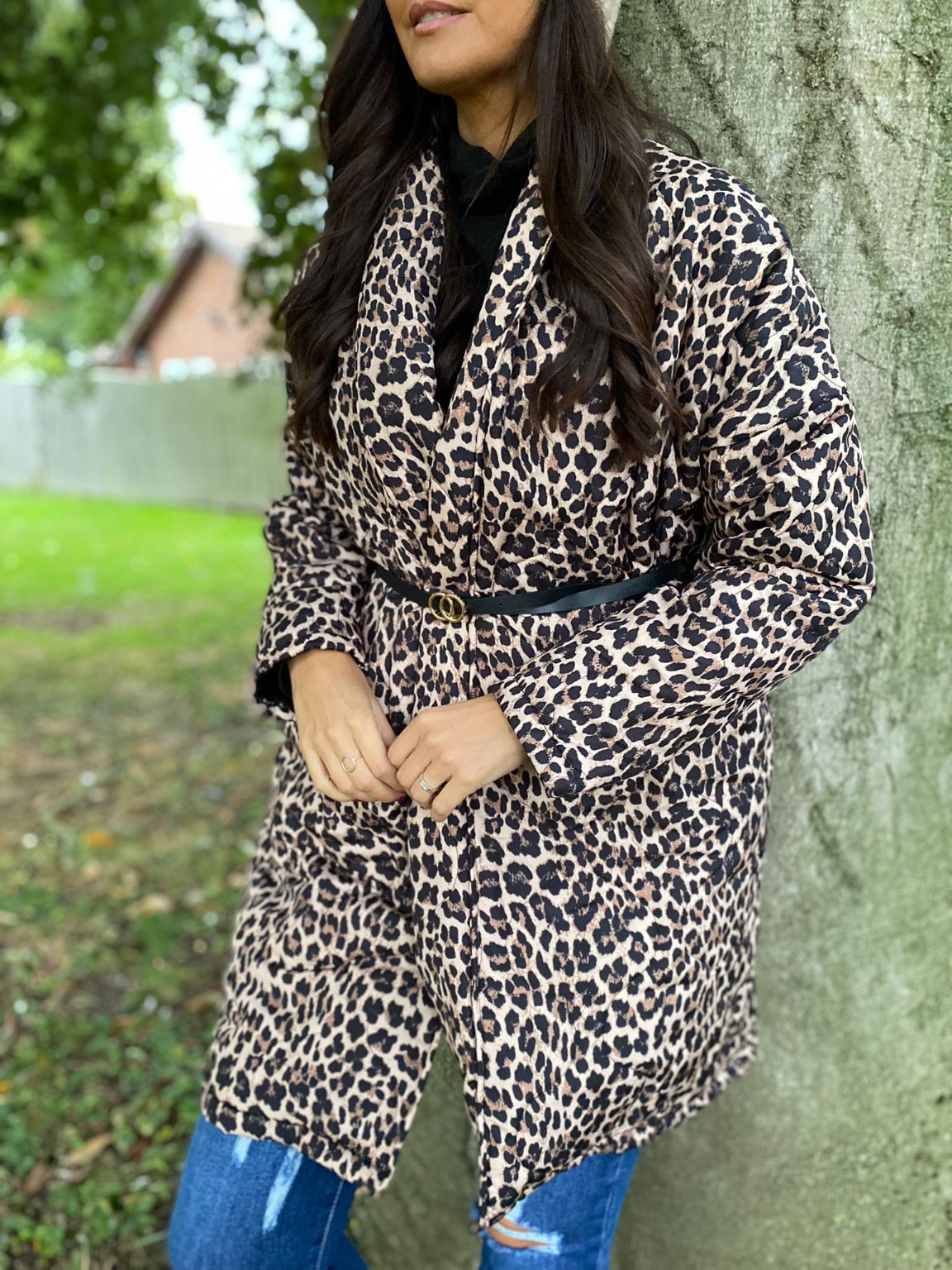 Belted Quilted Leopard Coat Mia