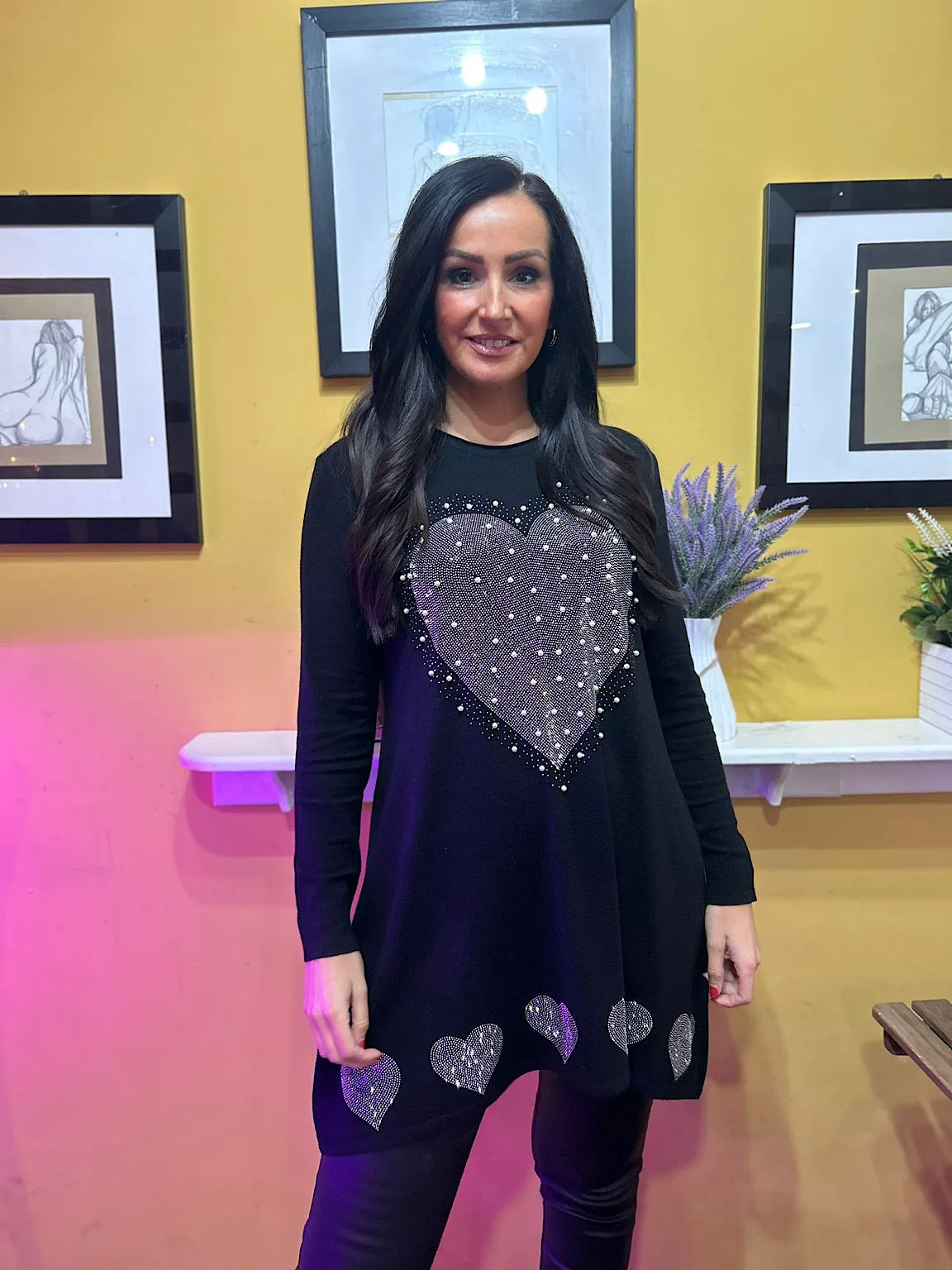 Black Embellished Heart Tunic Misty