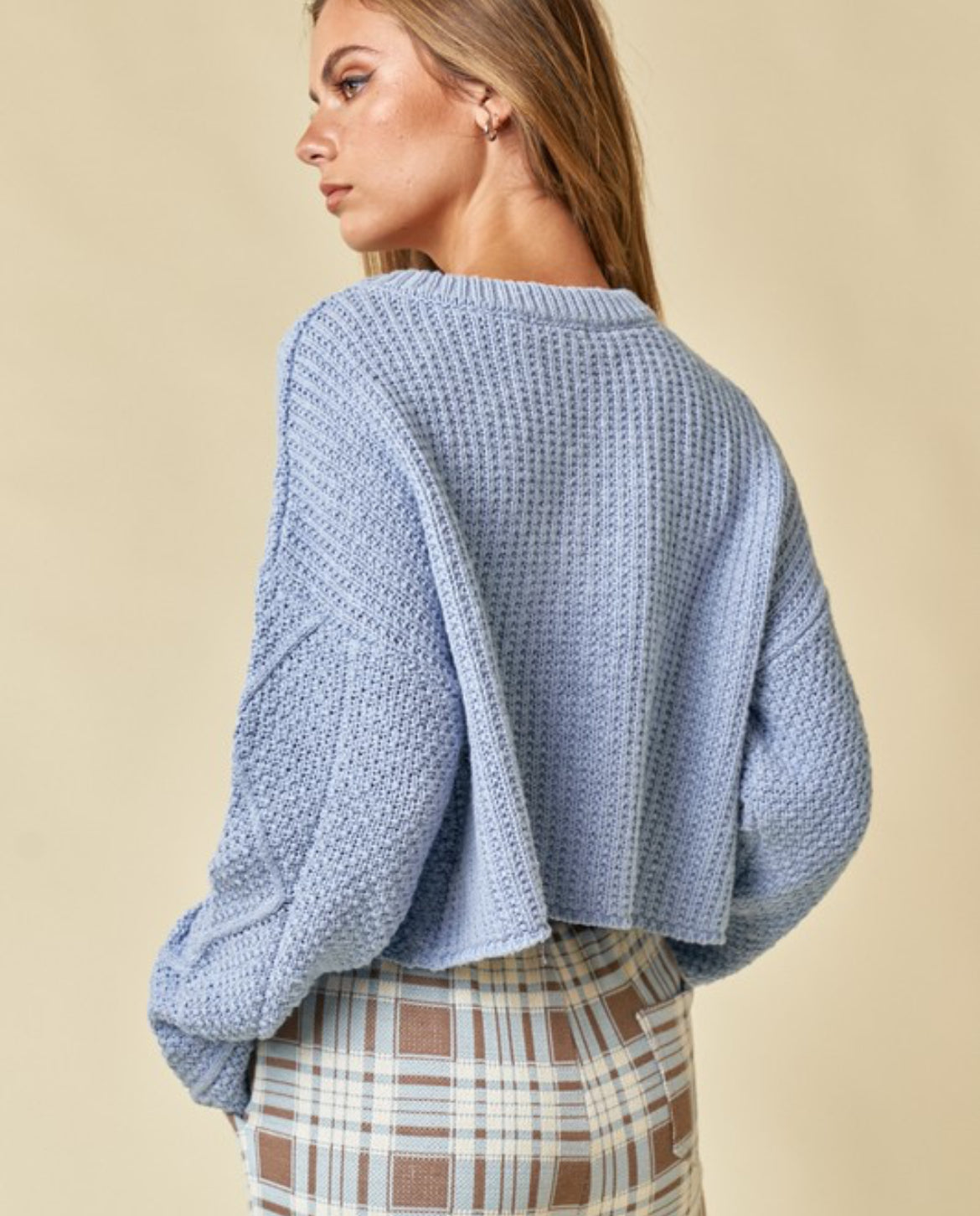 Blue cable knit crop sweater