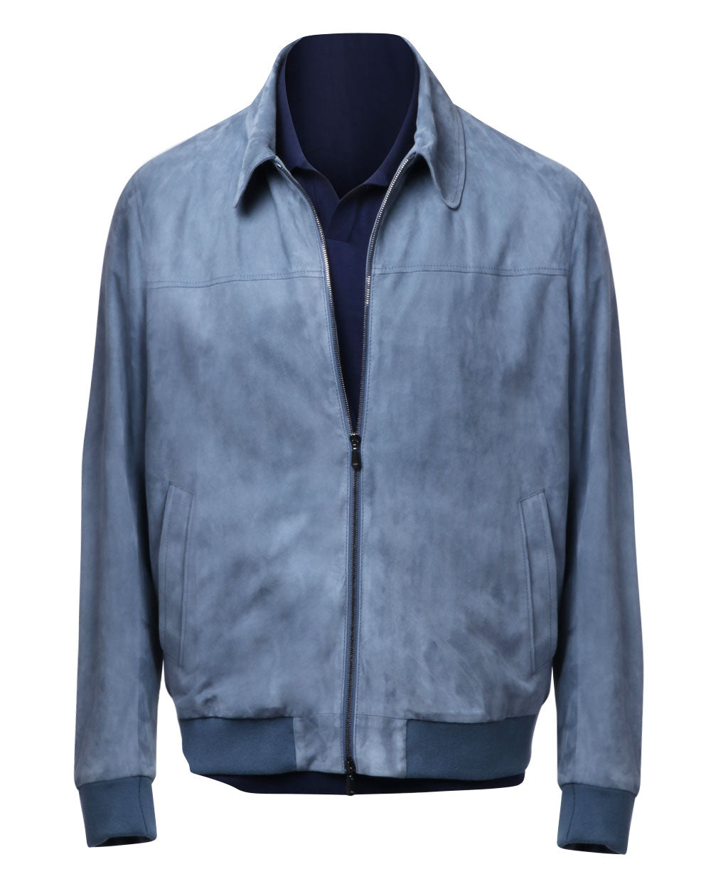 Blue Suede Bomber Jacket