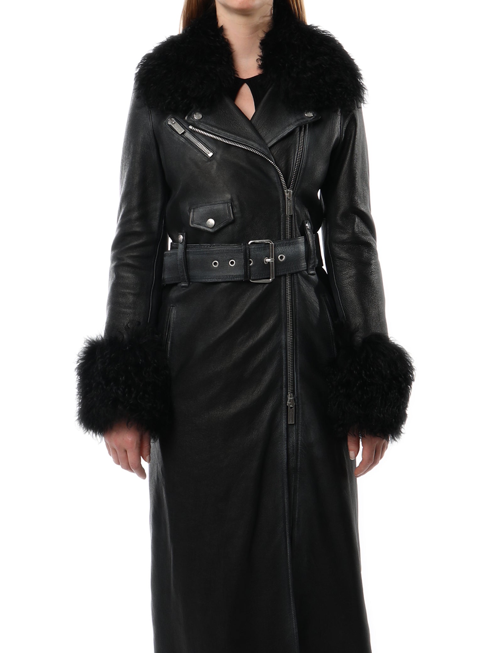 Blumarine Faux Fur Trim Leather Coat