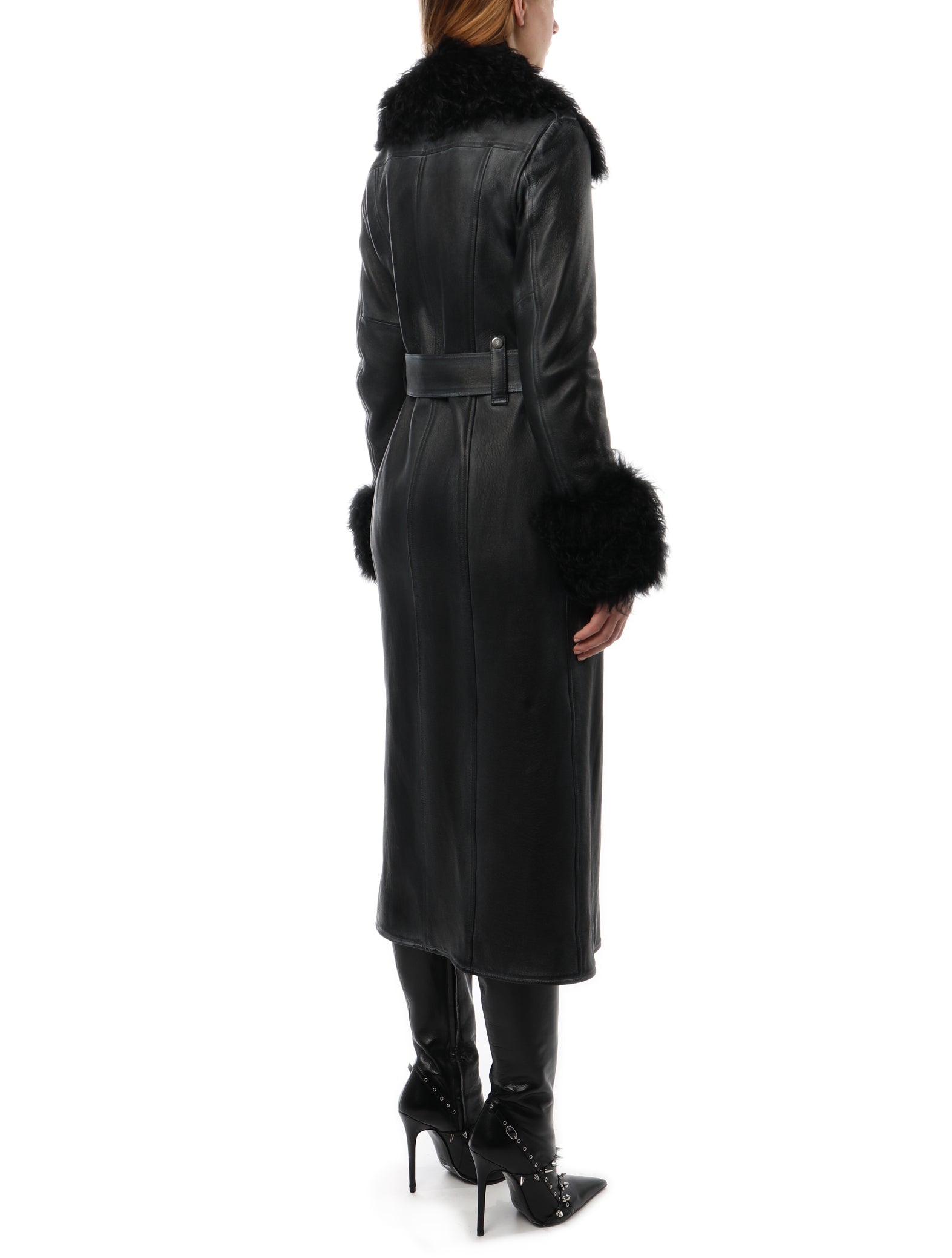 Blumarine Faux Fur Trim Leather Coat