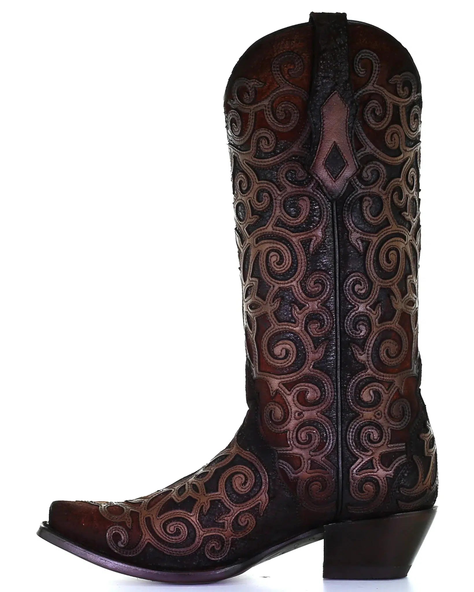 C3744-M Corral brown and red cowhide leather boots for women