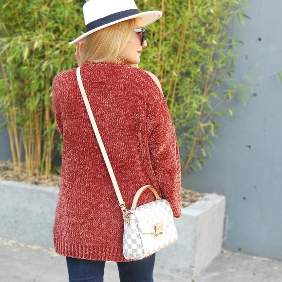 Chenille Cold Shoulder Sweater