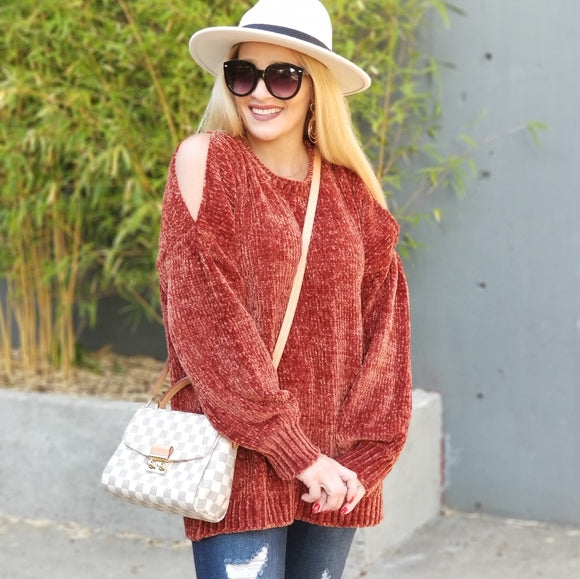 Chenille Cold Shoulder Sweater