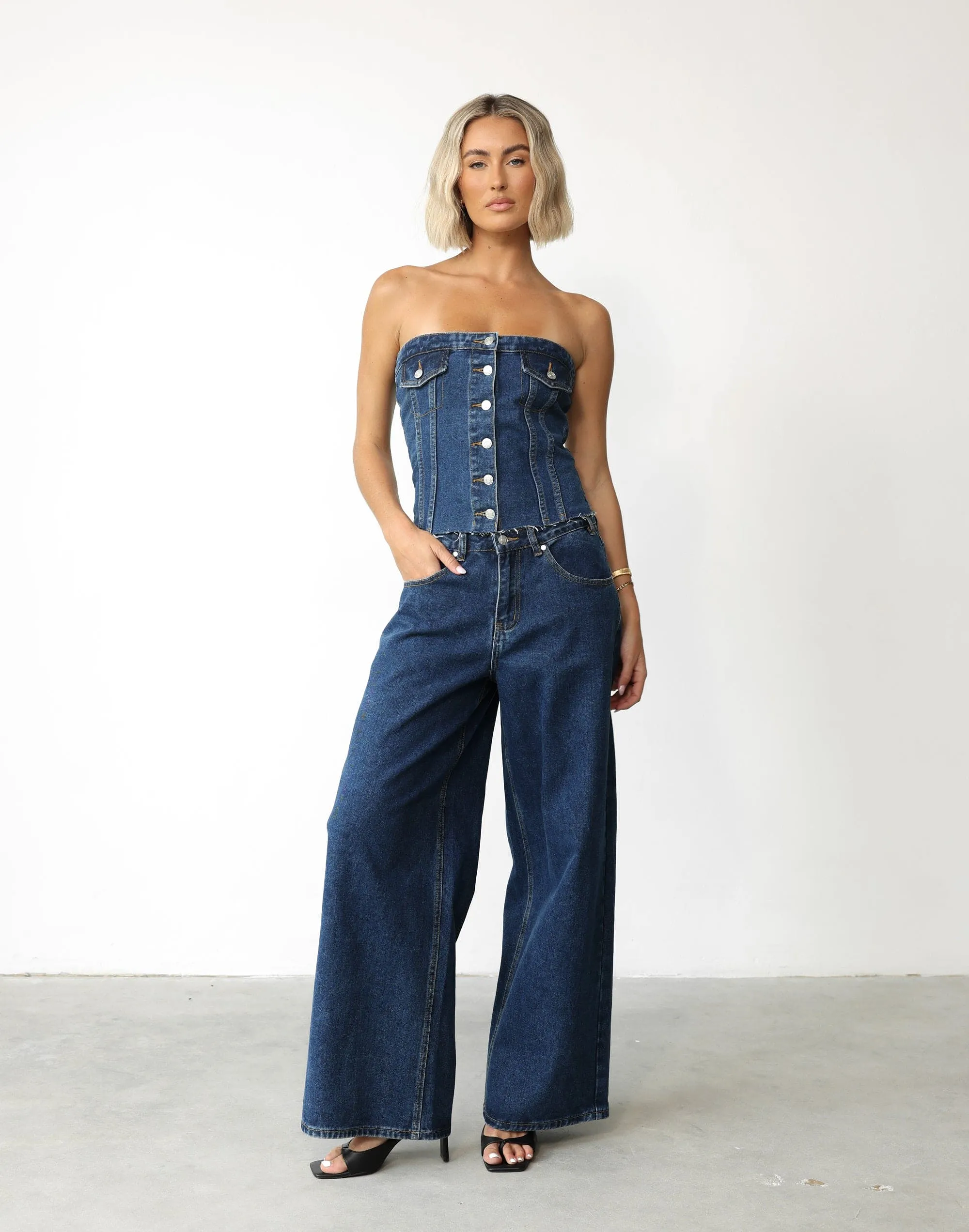 Collision Denim Corset Top (Dark Denim)