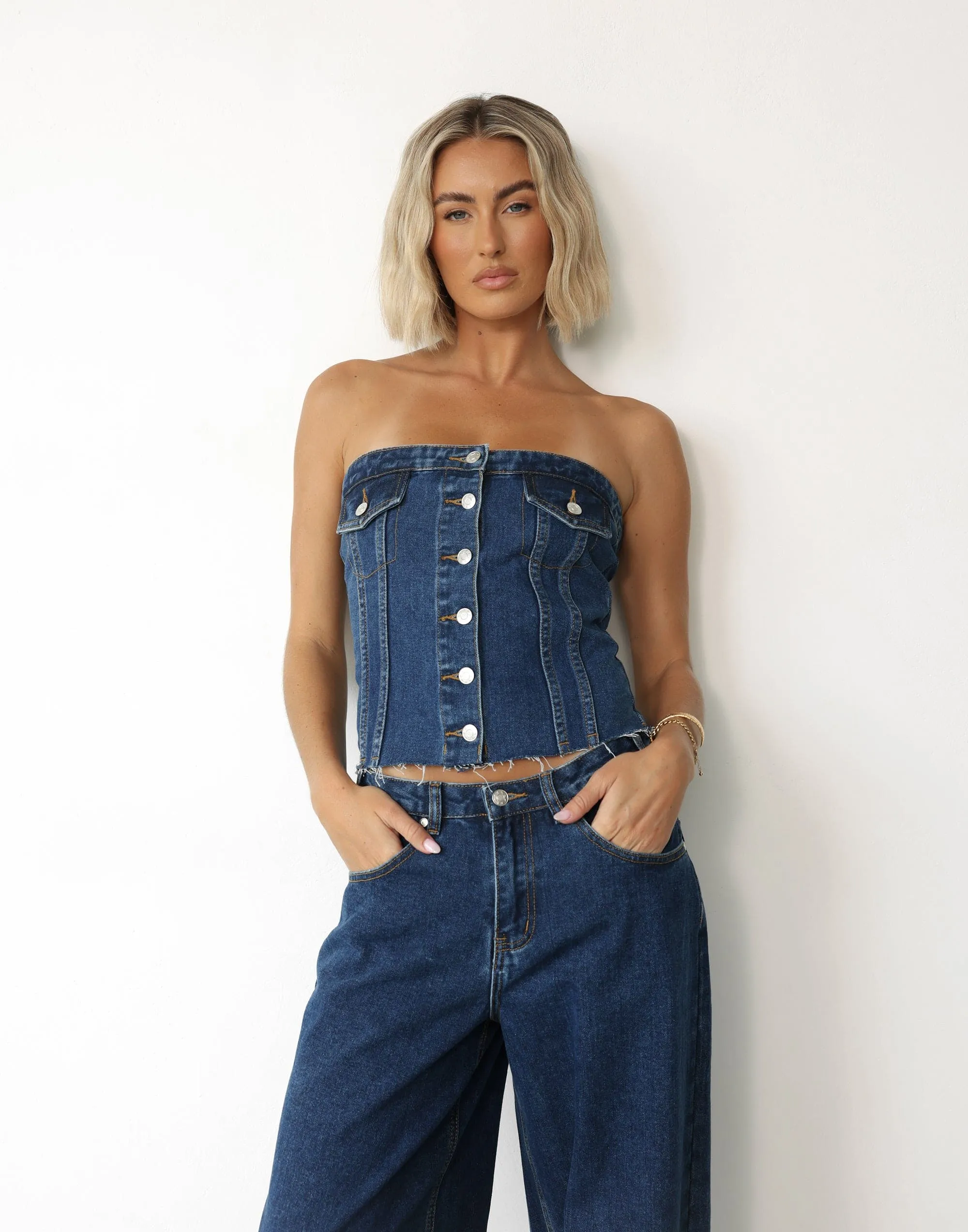 Collision Denim Corset Top (Dark Denim)