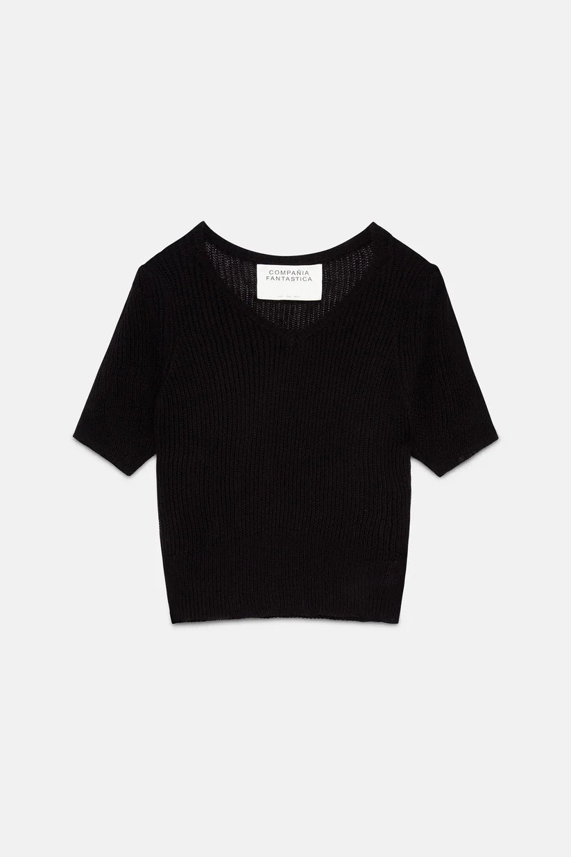 Compania Fantastica Jersey Black V-neck sweater