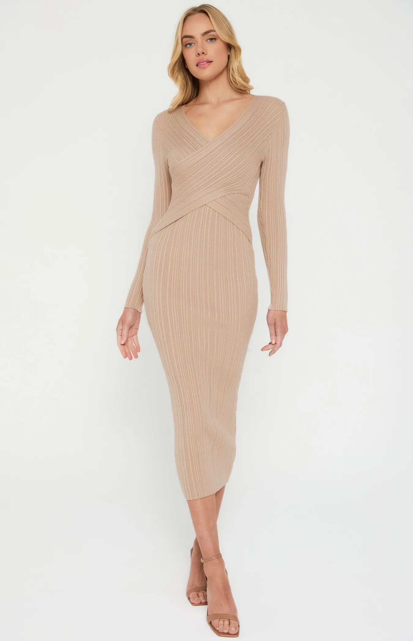 Cross Front Detail Textured Knit Midi Dress (SKN690) 