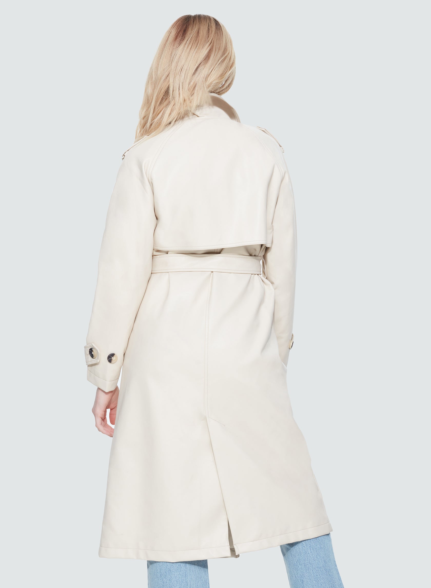 Dex PU Double Breasted Trench Coat In Med ECRU