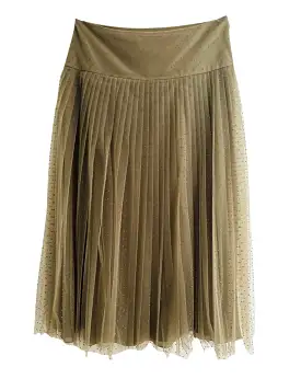 DIOR - Maxi skirt plumetis khaki with silk lining size 42 FR