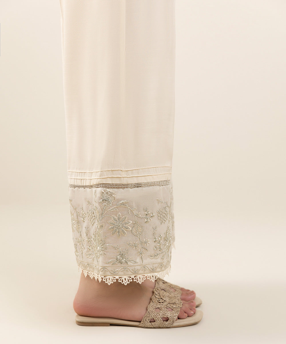 Embroidered Raw Silk Culottes