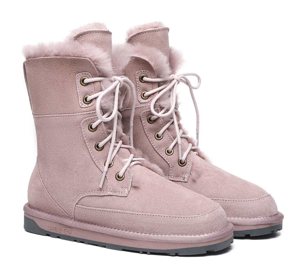 EVERAU Lace Up Ankle Fashion Sheepskin Women Boots Pathfinder