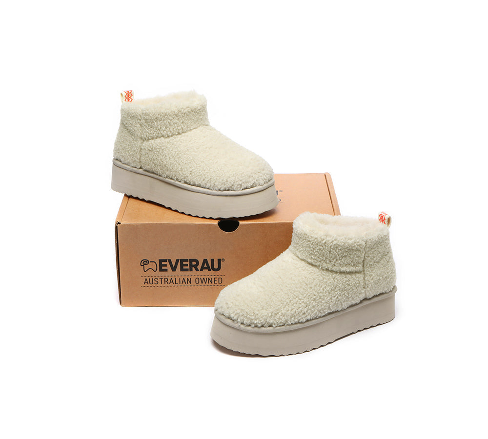 EVERAU UGG Sheepskin Wool Plush Ankle Boots Ultra Platform Teddycozy