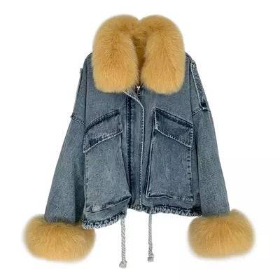 Genuine Fox Fur Trimmed Denim Jackets