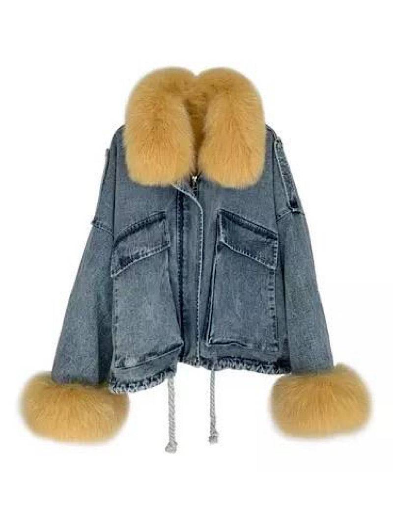 Genuine Fox Fur Trimmed Denim Jackets