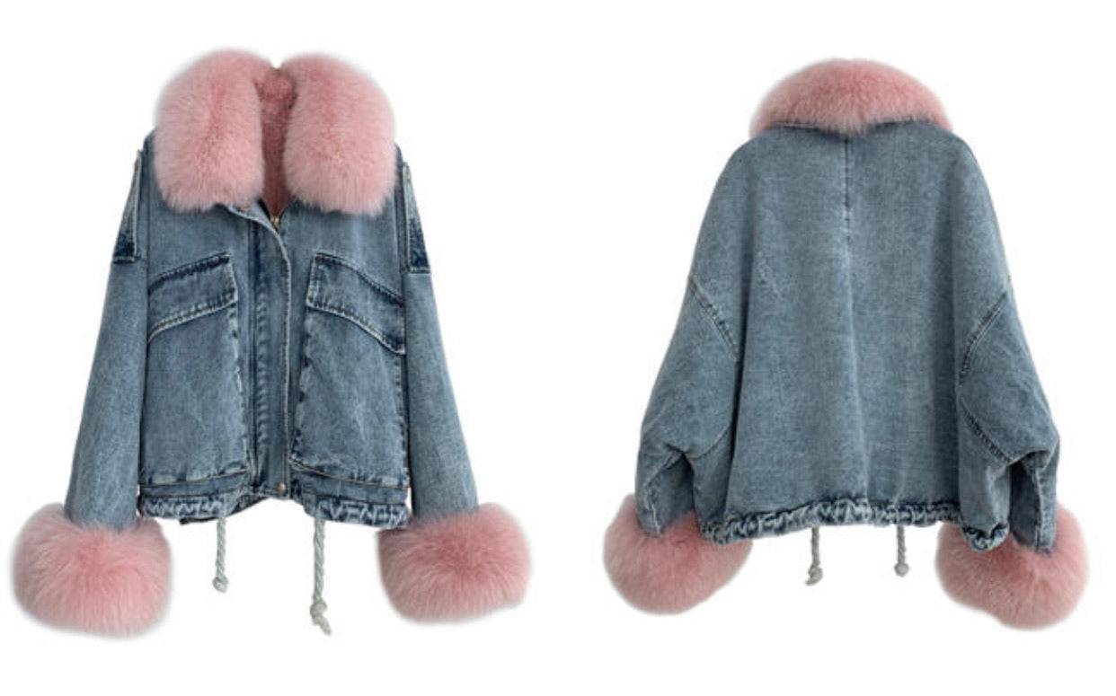 Genuine Fox Fur Trimmed Denim Jackets