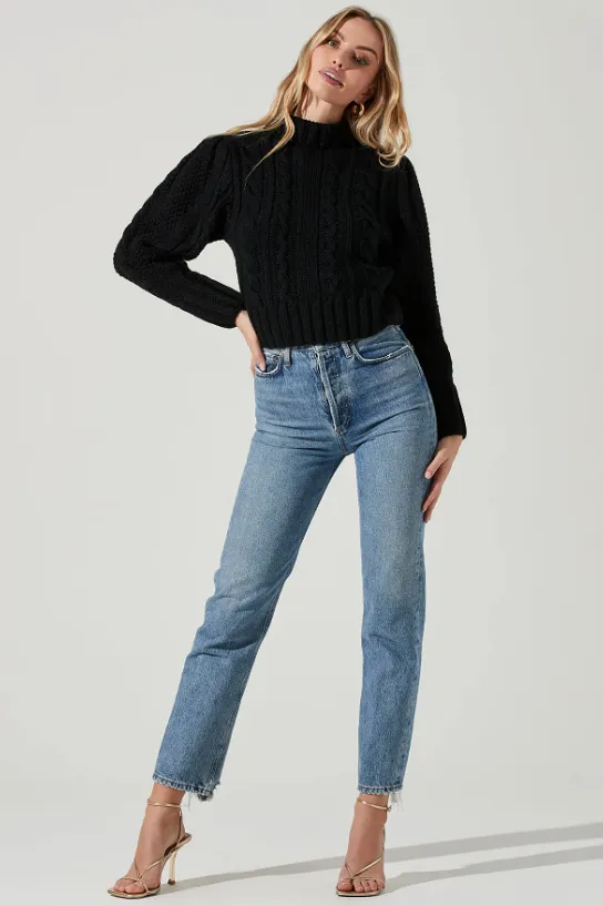 Haisley Cable Knit Turtleneck Sweater - Black