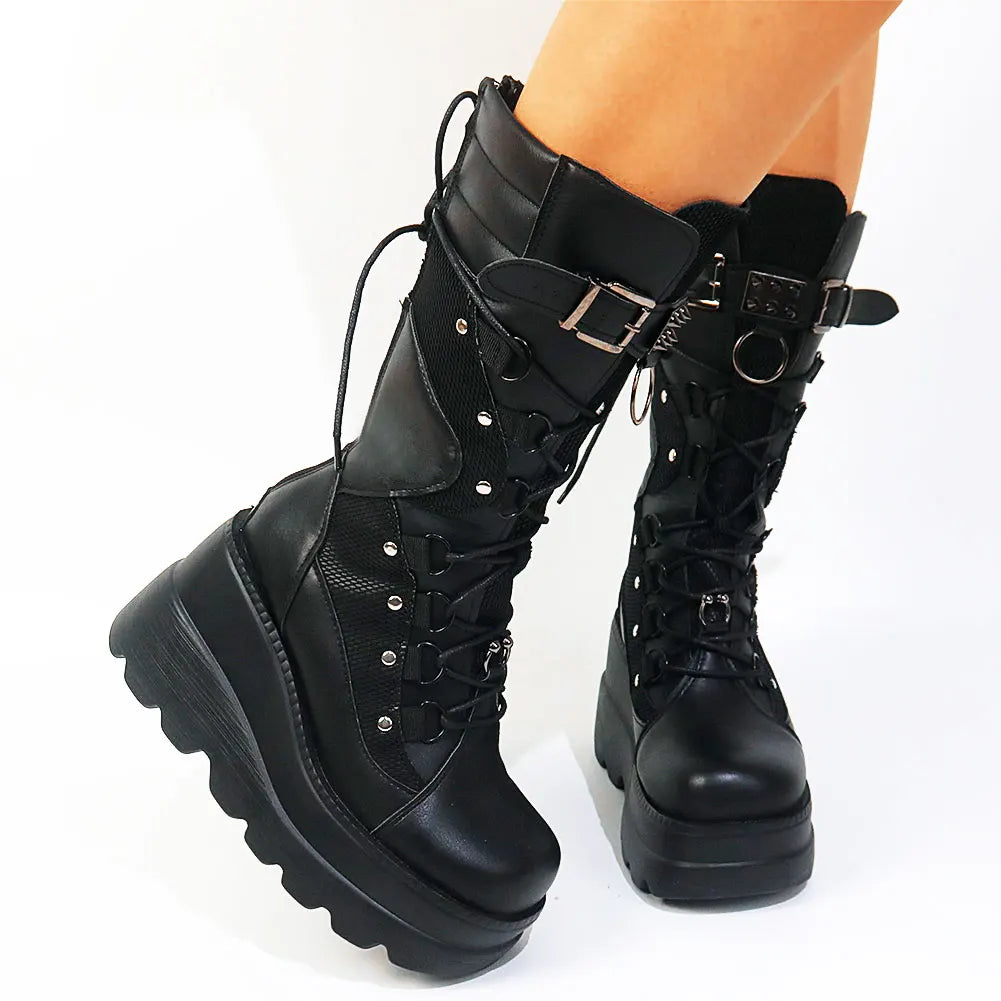 Heel Motorcycle Boots Knee High Boots