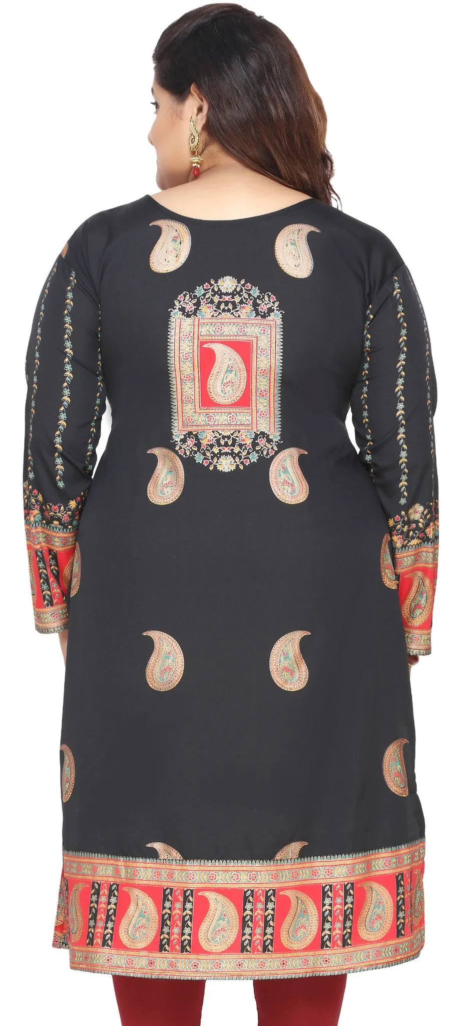 India Tunic Long Top Kurti Womens Plus Size Clothes (Black)