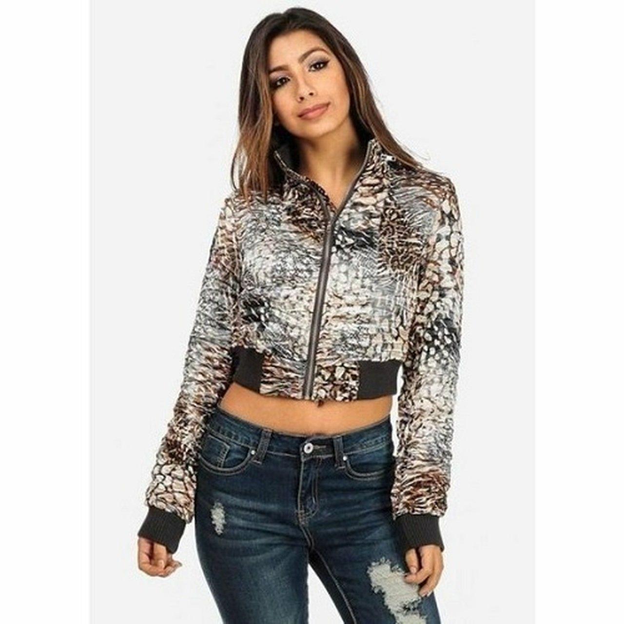 Juniors animal print long sleeve cropped jacket