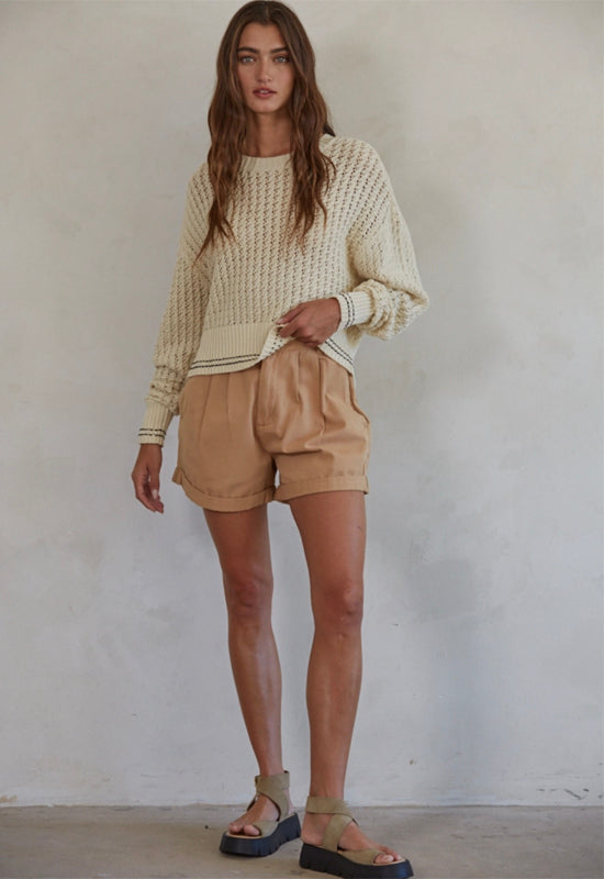 Knit Crew Cable Sweater - Natural