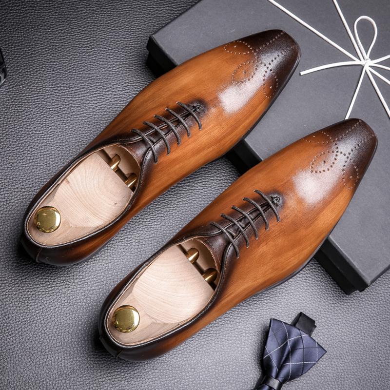 Leather Oxford Brogues Men’s Formal Lace-Up Shoes for Office and Wedding