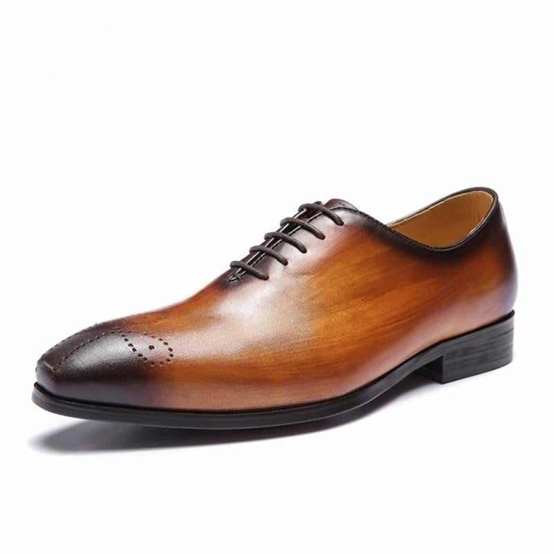 Leather Oxford Brogues Men’s Formal Lace-Up Shoes for Office and Wedding