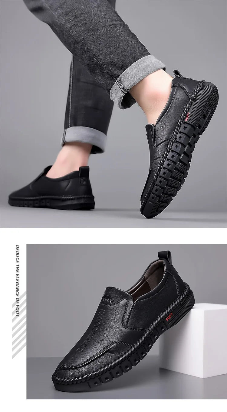 Leather Shoes With Soft Sole Anti Slip Footwear Loafers Slip on Moccasins