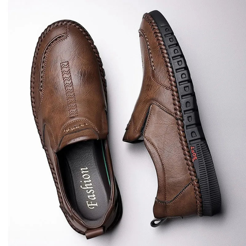 Leather Shoes With Soft Sole Anti Slip Footwear Loafers Slip on Moccasins