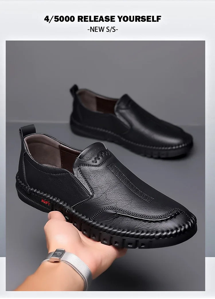 Leather Shoes With Soft Sole Anti Slip Footwear Loafers Slip on Moccasins