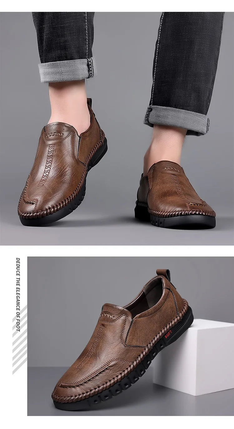 Leather Shoes With Soft Sole Anti Slip Footwear Loafers Slip on Moccasins