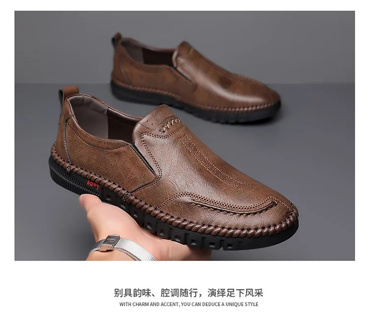 Leather Shoes With Soft Sole Anti Slip Footwear Loafers Slip on Moccasins