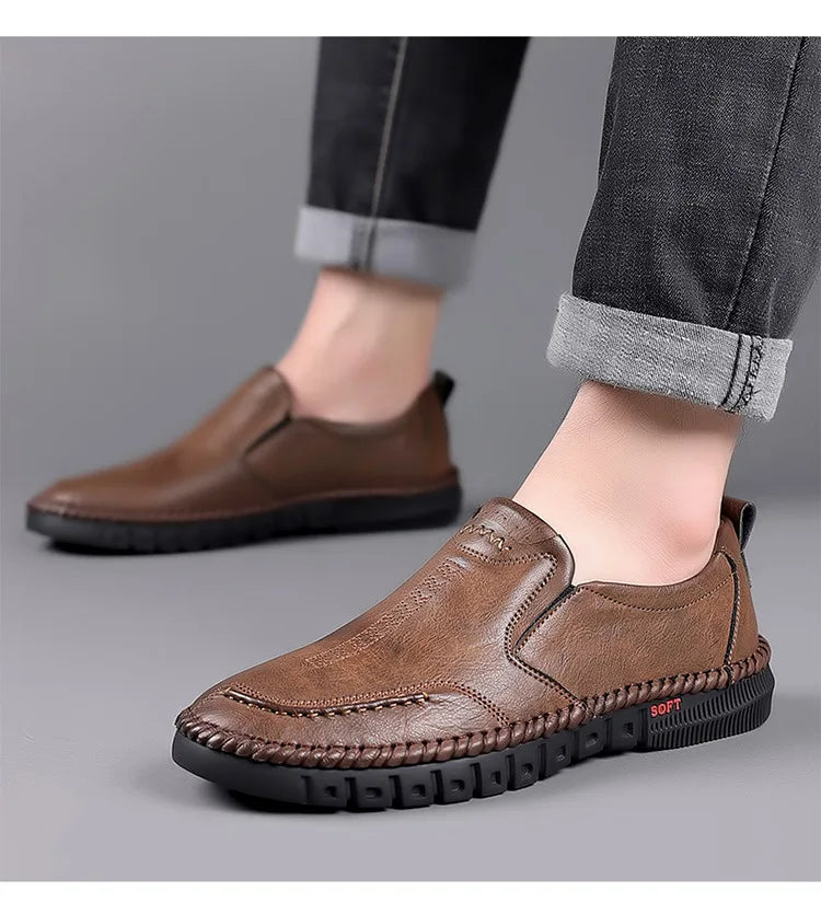 Leather Shoes With Soft Sole Anti Slip Footwear Loafers Slip on Moccasins