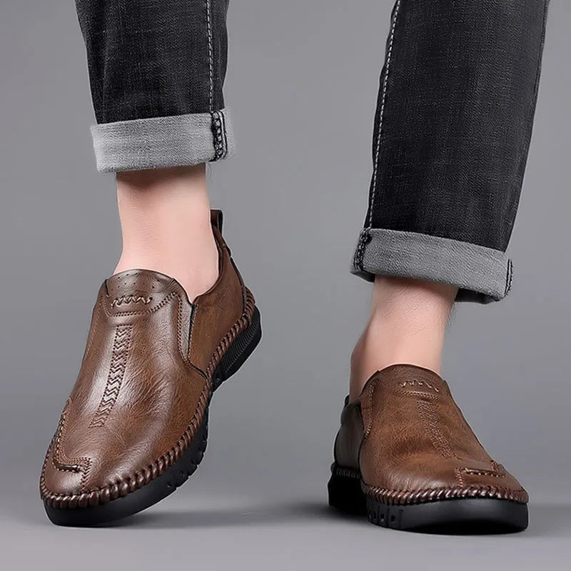 Leather Shoes With Soft Sole Anti Slip Footwear Loafers Slip on Moccasins